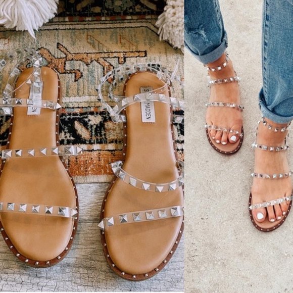 Stud Ankle Strap Flat Sandals 